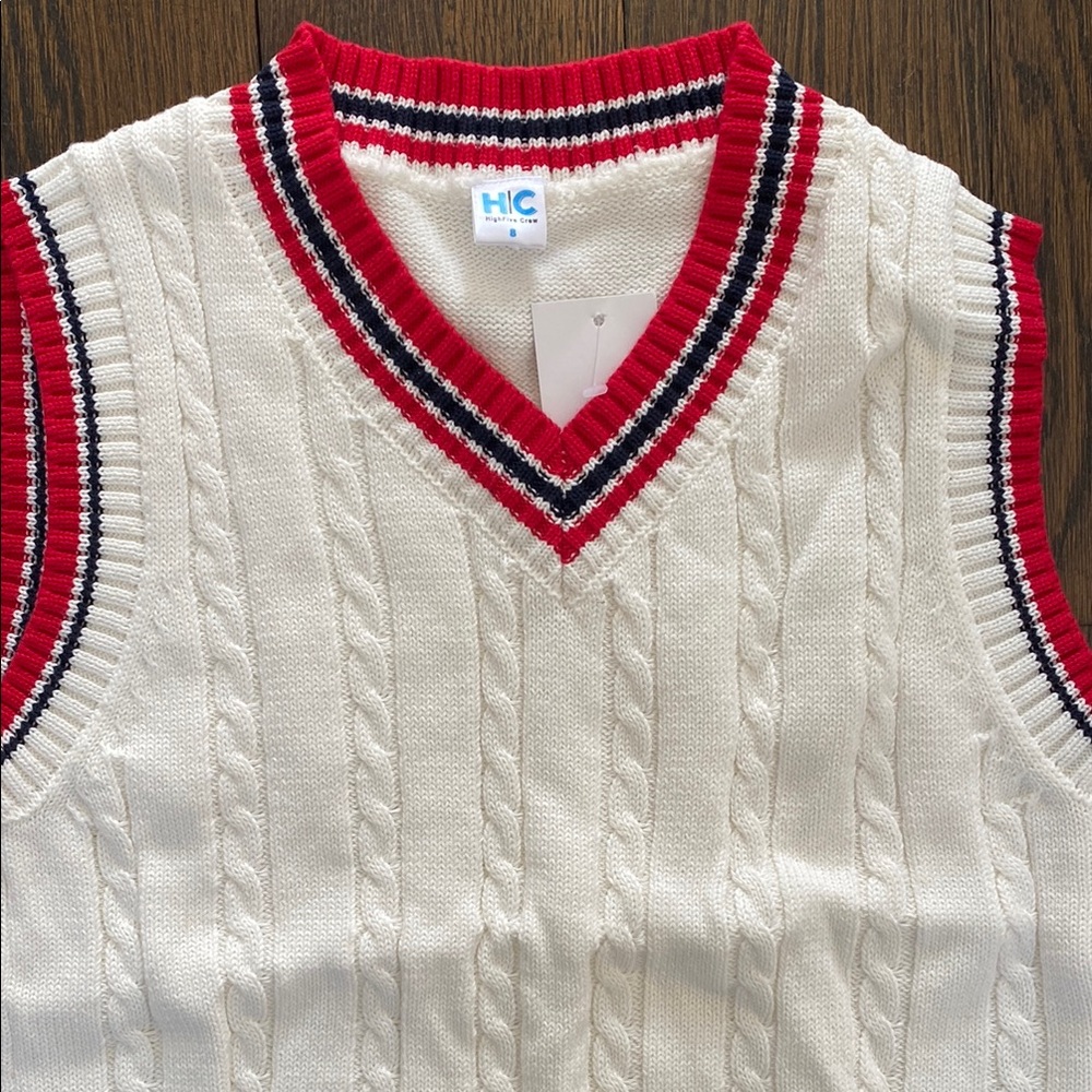 Men's Sweater Vest - White with Red Trim
